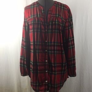 Old Navy Long Sleeve Plaid Tunic Top Size XL